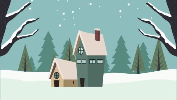 Two cute houses in snowscape scene — Stockvideo