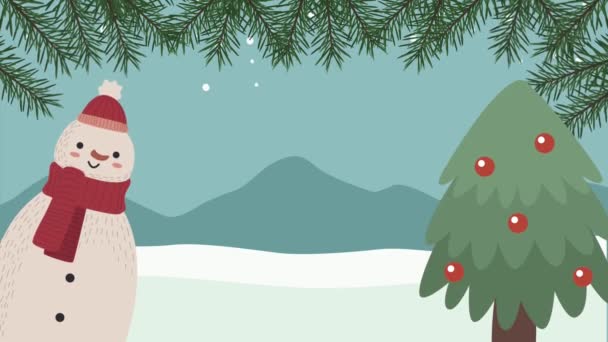Сніговик в зимовий сніговий пейзажний сезон — стокове відео
