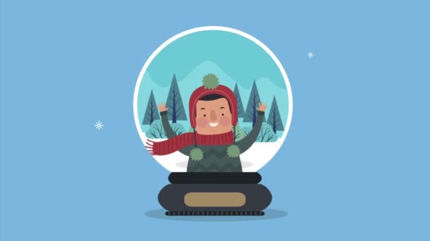 Man in christmas sphere animation — Stock Video