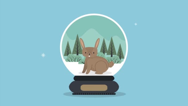 Rabbit in sphere christmas animation — Stock Video