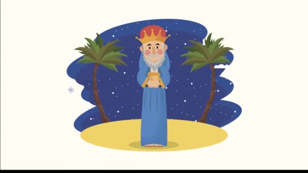 Animación navideña alegre con rey mágico — Vídeos de Stock