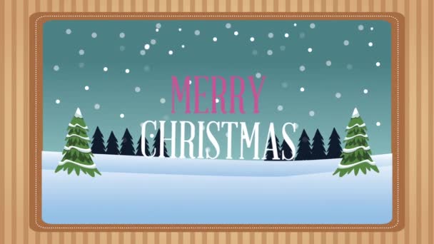 Merry christmas lettering in winter snowscape — Stockvideo