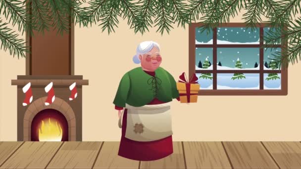 Merry christmas animation with sanat wife and chimney — Stock Video