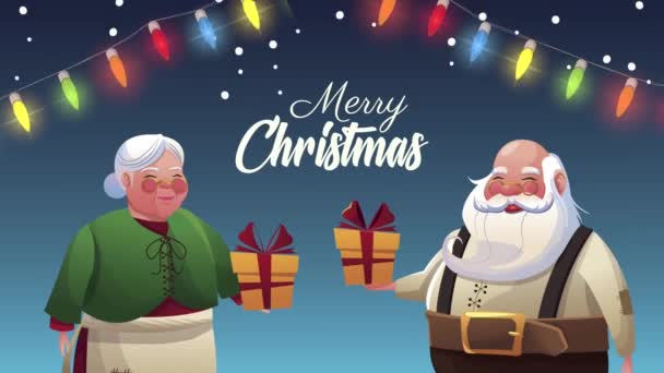 Feliz Natal lettering com a família santa — Vídeo de Stock