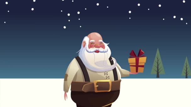 Feliz animación navideña con santa y regalo — Vídeo de stock