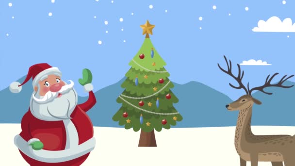 Merry christmas animation with deer and santa — Stock Video