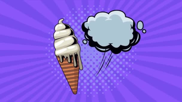 Pop art style animation with ice cream and cloud — Stockvideo