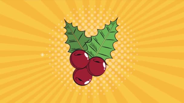 Christmas pop art animation with berries — Stockvideo