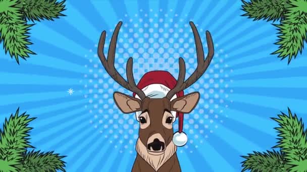 Christmas pop art animation with reindeer — Stockvideo