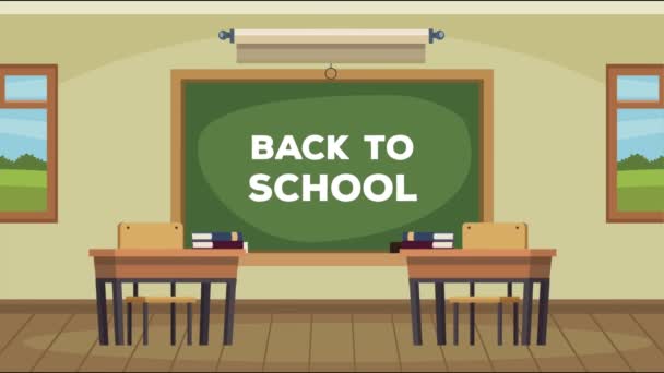 Back to school lettering in chalkboard classroom scene — Vídeo de Stock