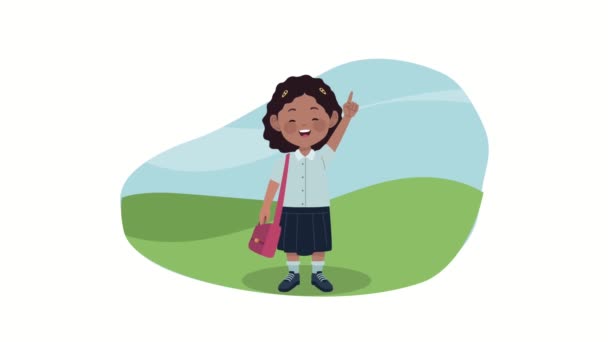 Back to school animation with afro schoolgirl — Stock Video