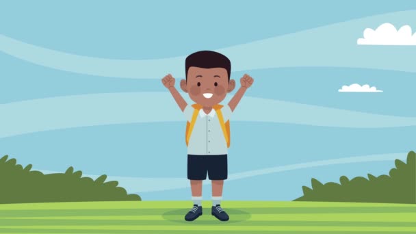 Afro schoolboy in the camp character — Video Stock