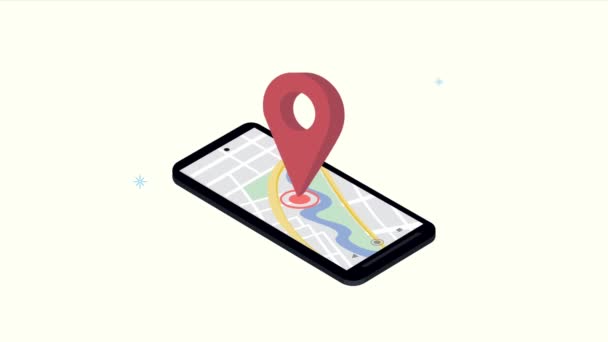 GPS位置情報サービスアニメーションとスマートフォンのピン — ストック動画