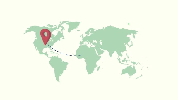 Animación de servicio de ubicación gps con pines en mapas de tierra — Vídeo de stock