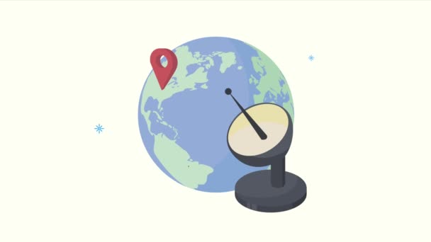 Animación de servicio gps con pin y satélite en la tierra — Vídeos de Stock