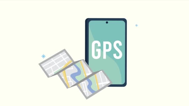 スマートフォンや地図を使ったGPSサービスアニメーション — ストック動画