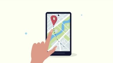 GPS uygulaması ile insan eli akıllı telefona dokunuyor