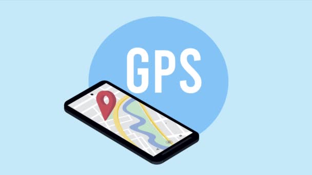 Определение местоположения gps в анимации смартфона — стоковое видео