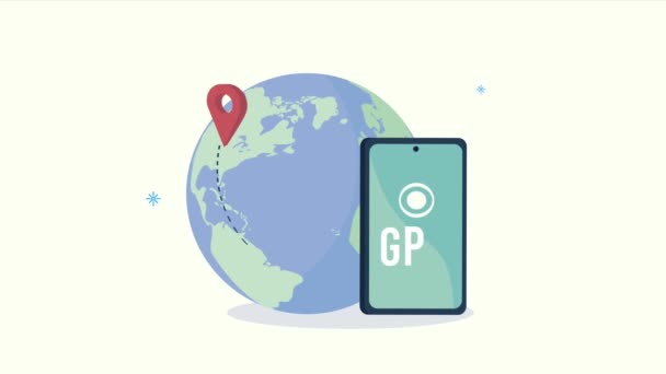 Gps location pin in earth with smartphone — Stockvideo