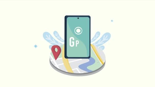 Gps location mark in map and smartphone device — Stockvideo