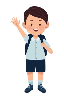 Küçük okul çocuğu el sallıyor.