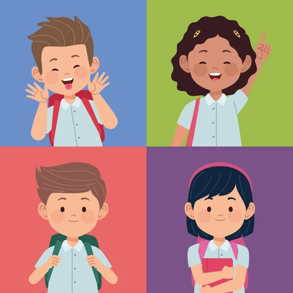 Four little students kids — Stock Vector