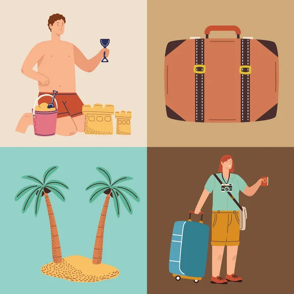 Deux vacances d'été touristes — Image vectorielle