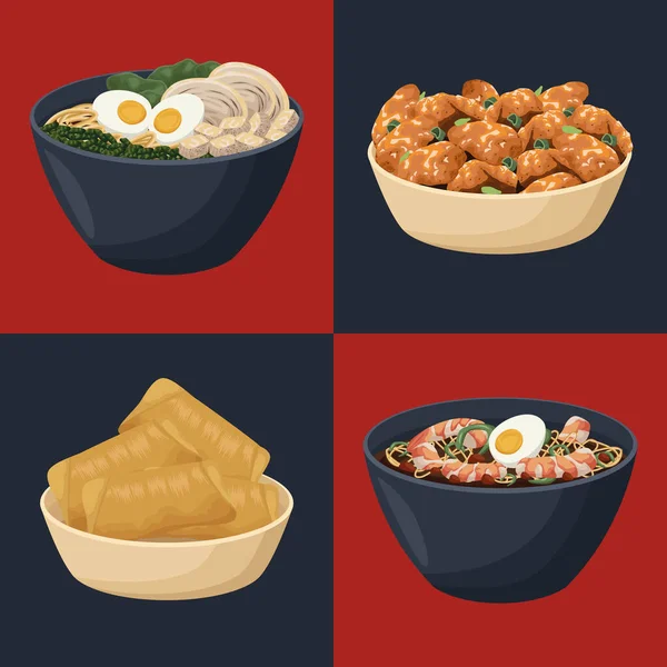 Четыре иконы китайской еды — стоковый вектор