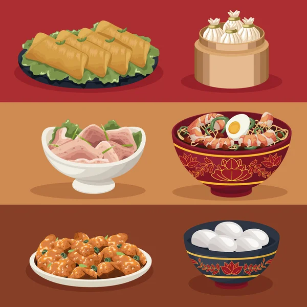 Шесть китайских блюд — стоковый вектор