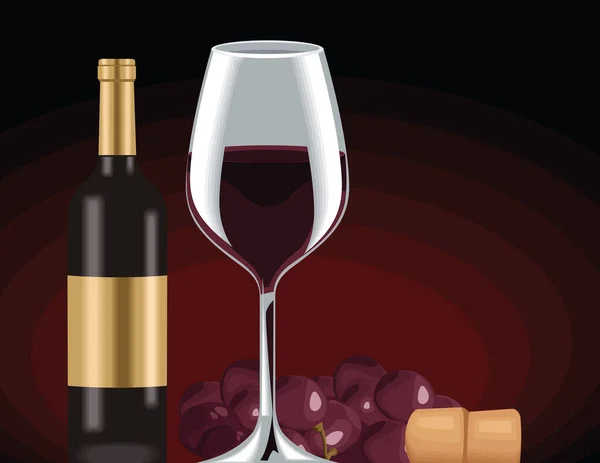 Bouteille de vin et raisins — Image vectorielle