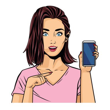 Akıllı telefonlu pop sanatçısı kadın.