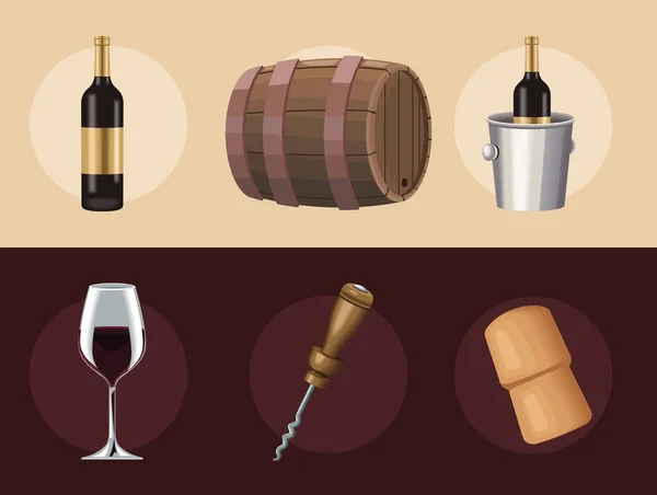 Six delicious wine icons — Stock Vector