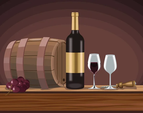 Bottiglia di vino e tazze — Vettoriale Stock