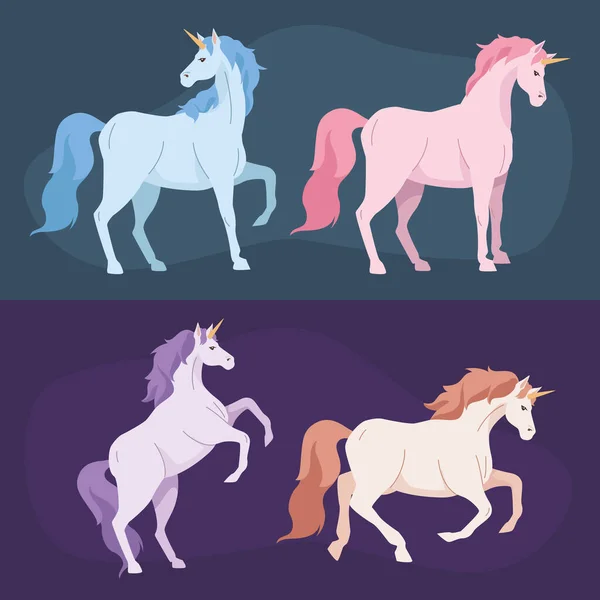 Berbagai unicorn hewan peri - Stok Vektor