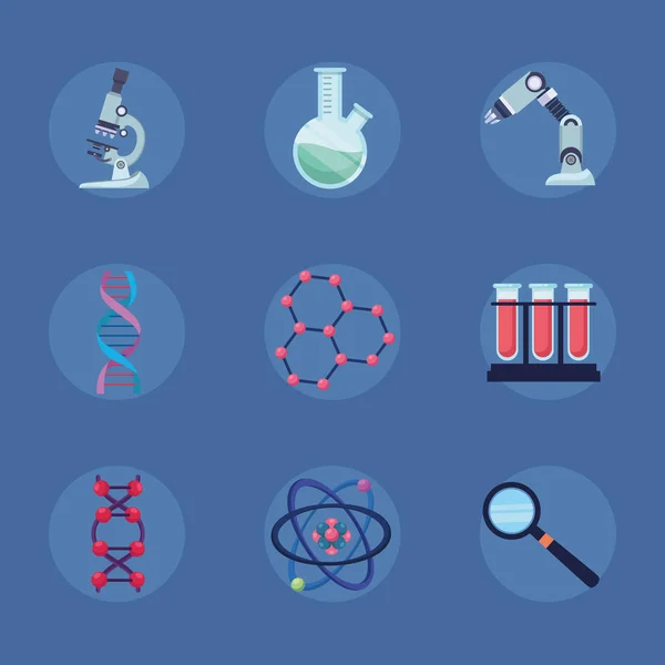 Εννέα εργαστηριακά εικονίδια DNA — Διανυσματικό Αρχείο