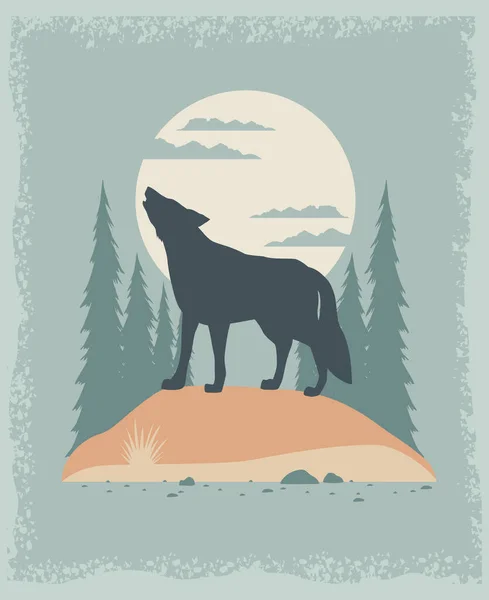 Wolf huilend in landschap — Stockvector