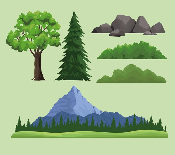 Seis iconos de la naturaleza wanderlust — Vector de stock