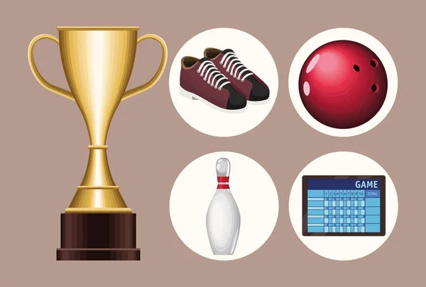 Pět bowlingových sportovních ikon — Stockový vektor