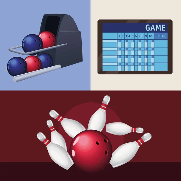 Tre icone dello sport bowling — Vettoriale Stock