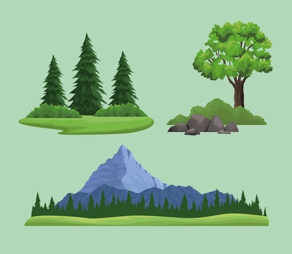 Trois icônes nature wanderlust — Image vectorielle