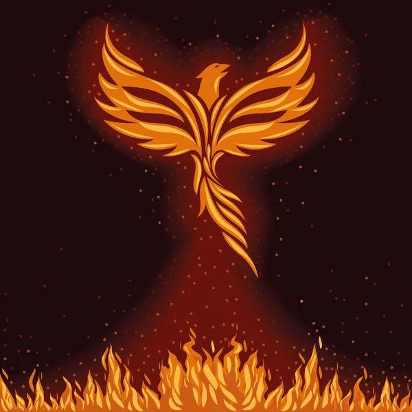 Fénix y llamas de fuego — Vector de stock