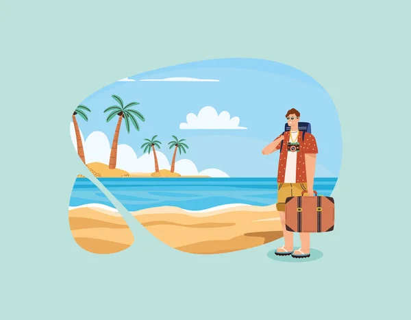 Male traveler on the beach — Stock Vector