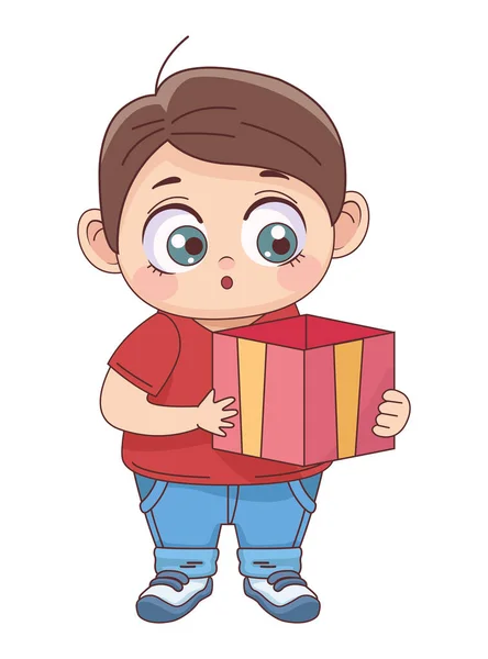 Kleine jongen met geschenkdoos — Stockvector