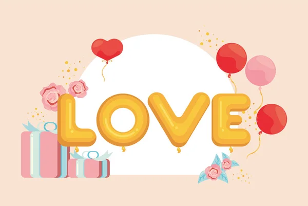 Mot d'amour avec des cadeaux — Image vectorielle