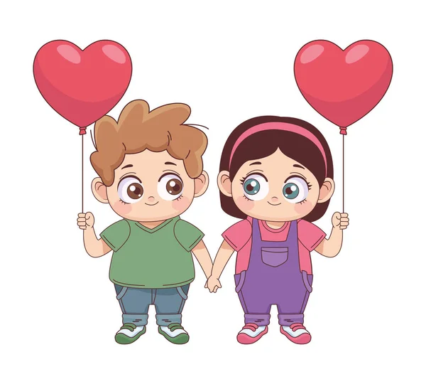 Little lovers with balloons helium — Stock Vector