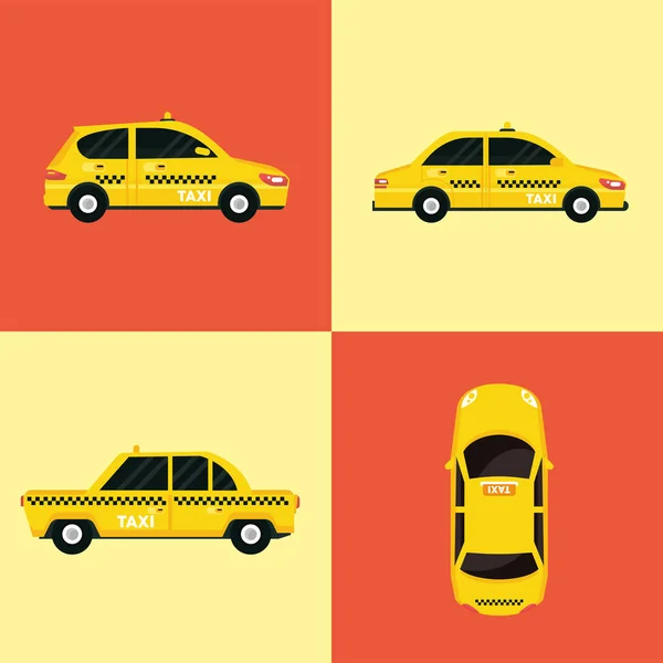 Cuatro vehículos de servicio de taxi — Vector de stock