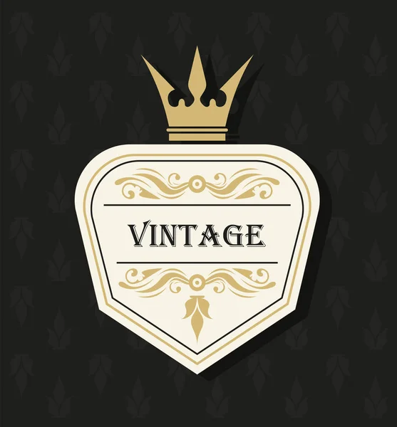 Crown in vintage label — Stock Vector