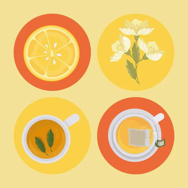 Cuatro iconos de bebida de té — Vector de stock