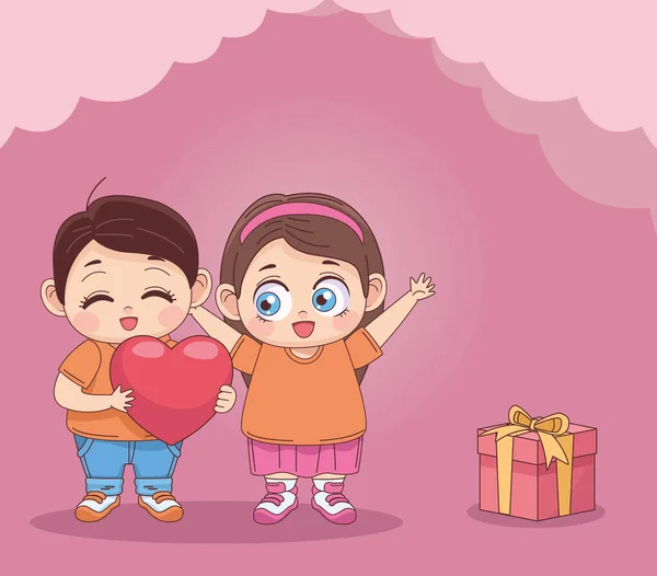 Pequeños amantes con corazón — Vector de stock