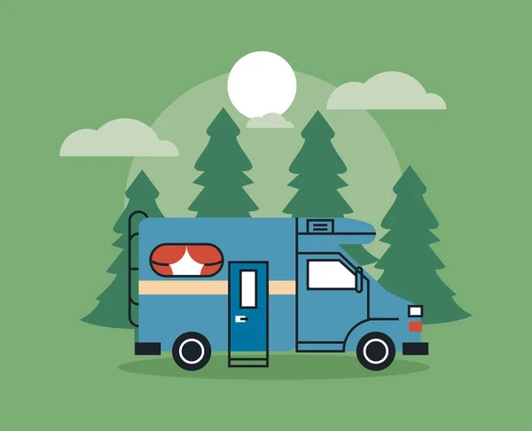 Modrý karavan v lese — Stockový vektor